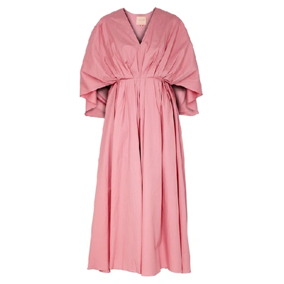 Shop Roksanda Amina Cape-effect Cotton Midi Dress In Rose