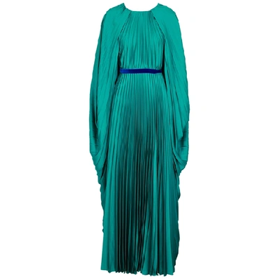 Shop Roksanda Inara Cape-effect Pleated Satin Gown In Blue