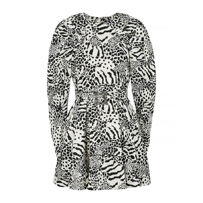 Shop Rotate Birger Christensen Tara Monochrome Printed Mini Dress In Black And White