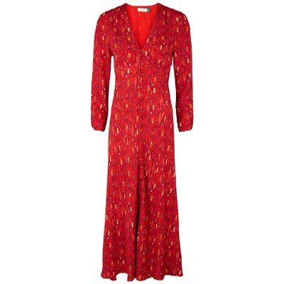 Shop Rixo London Katie Red Printed Midi Dress