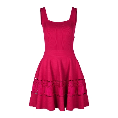 Shop Alexander Mcqueen Pink Crochet-trimmed Ribbed-knit Mini Dress