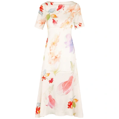 Shop Peter Pilotto Floral-print Stretch-silk Midi Dress In Multicoloured