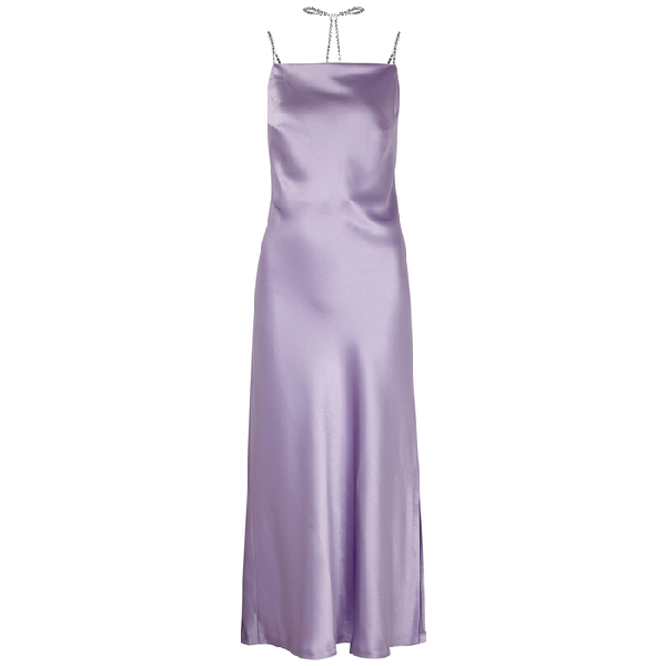 lilac satin midi dress