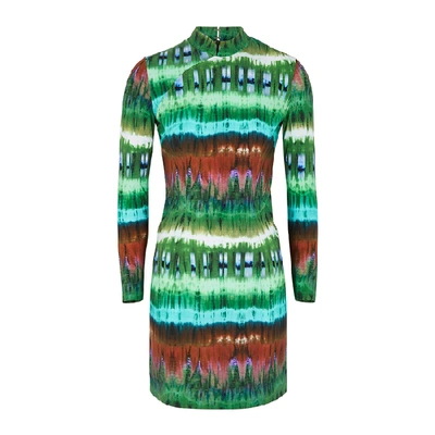Shop Marcia Mirelle Tie-dyed Stretch-jersey Mini Dress In Green