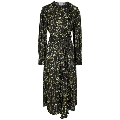 Shop Preen By Thornton Bregazzi Nicola Floral-print Silk-blend Midi Dress In Black