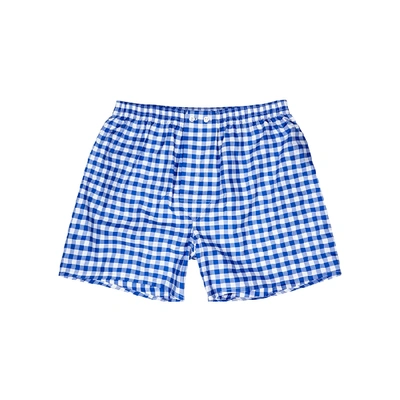 Shop Derek Rose Barker 26 Checked Cotton Boxer Shorts In Blue And White