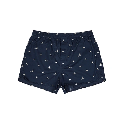 Shop Derek Rose Nelson Printed Cotton Boxer Shorts In Navy