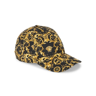 Shop Versace Black Baroque-print Twill Cap