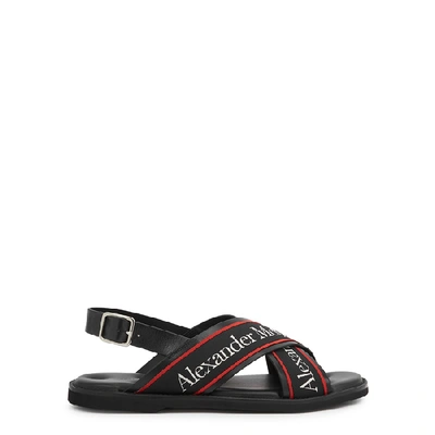 Shop Alexander Mcqueen Cross-strap Leather Sandals In Black