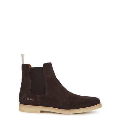 Shop Common Projects Brown Brushed Suede Chelsea Boots