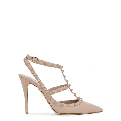 Shop Valentino Garavani Rockstud 100 Almond Leather Pumps In Nude