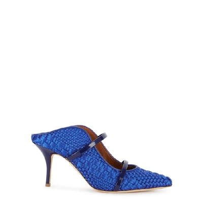 Shop Malone Souliers Maureen 70 Blue Woven Satin Mules In Bright Blue