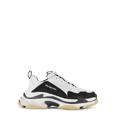 Shop Balenciaga Triple S White Mesh And Nubuck Sneakers In White And Grey