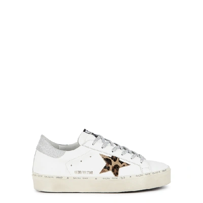 Shop Golden Goose Hi Star White Leather Flatform Sneakers In Leopard