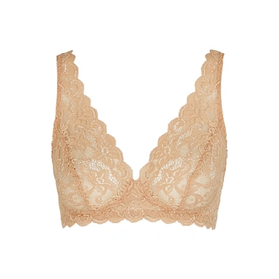 Shop Hanro Moments Sand Lace Soft-cup Bra In Beige