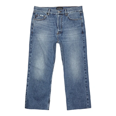 Shop Balenciaga Blue Cropped Straight-leg Jeans In Denim