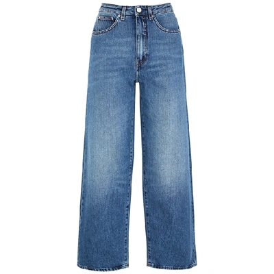 Shop Totême Flair Blue Cropped Wide-leg Jeans