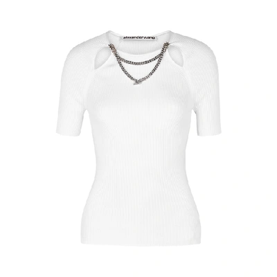 Shop Alexander Wang White Embellished Ribbed-knit Top In Ivory