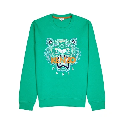 Shop Kenzo Green Tiger-embroidered Cotton Sweatshirt In Mint