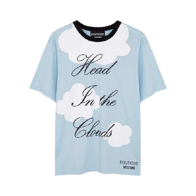 Shop Boutique Moschino Head In The Clouds Printed Cotton T-shirt In Blue
