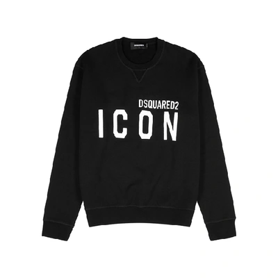Shop Dsquared2 Black Logo-print Cotton Sweatshirt In Black And White