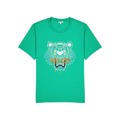 Shop Kenzo Icon Green Tiger-print Cotton T-shirt In Mint