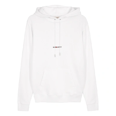 Shop Saint Laurent White Logo Hooded Cotton Sweatshirt In White And Black