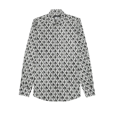 Shop Dolce & Gabbana Monochrome Logo-print Cotton Shirt In Black And White