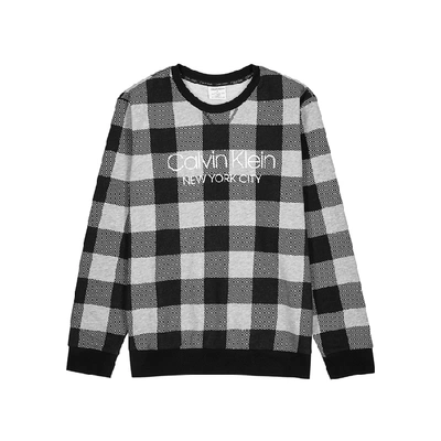 Shop Calvin Klein Checked Cotton-blend Sweatshirt In Black And White