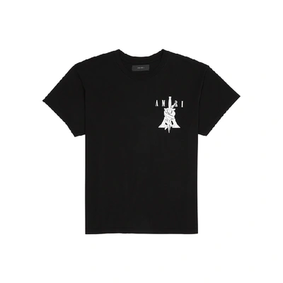 Shop Amiri Dagger Black Printed Cotton T-shirt