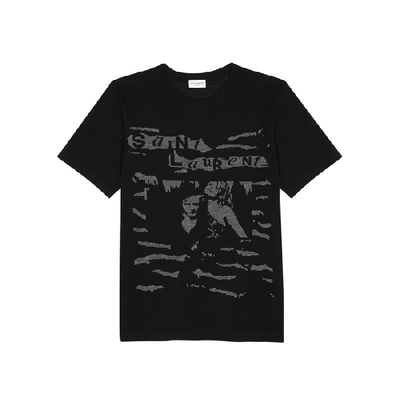 Shop Saint Laurent Black Cotton-jacquard T-shirt