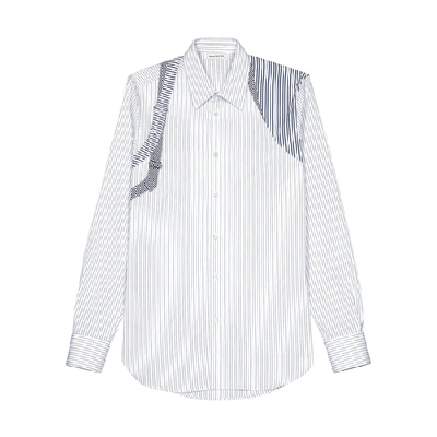 Shop Alexander Mcqueen White Striped Harness Cotton Shirt In White And Blue