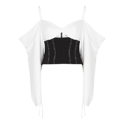 Shop Nafsika Skourti Monchrome Open-shoulder Cotton Top In Black And White
