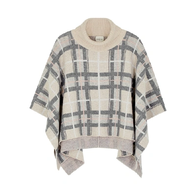 Shop Le Kasha Checked Roll-neck Cashmere Poncho In Beige