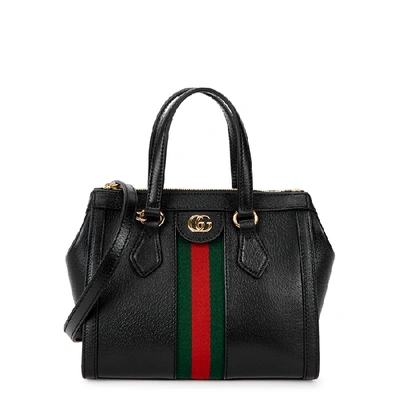 Shop Gucci Ophidia Gg Small Leather Top Handle Bag In Black