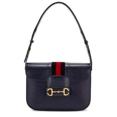 Shop Gucci Morsetto Navy Leather Shoulder Bag