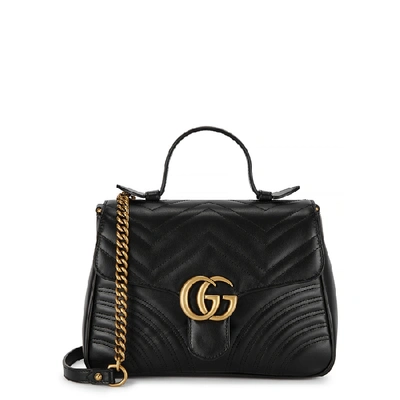 Shop Gucci Gg Marmont Black Leather Top Handle Bag