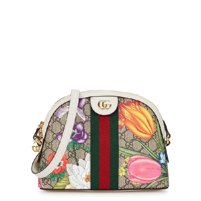 Shop Gucci Ophidia Gg Flora Small Shoulder Bag In White