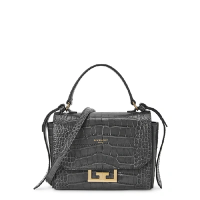 Shop Givenchy Eden Mini Crocodile-effect Top Handle Bag In Grey