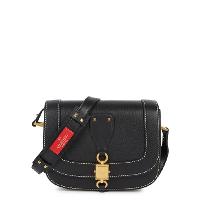 Shop Valentino Garavani Vlocker Small Black Leather Saddle Bag