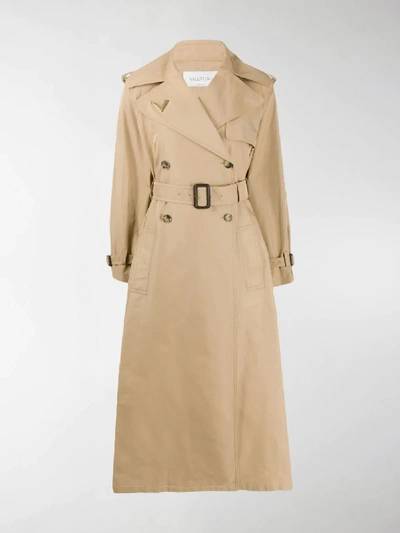 Shop Valentino Belted Midi Trench Coat In Neutrals