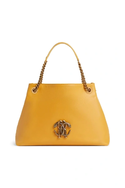 Shop Roberto Cavalli Mirror Snake Shoulder Bag In Yellow