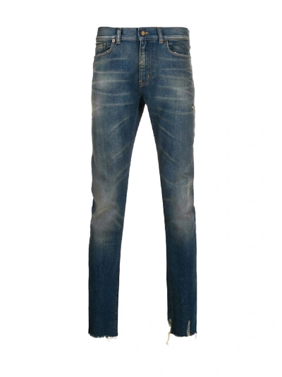 Shop Saint Laurent Stonewashed Straight Leg Jeans In Blue