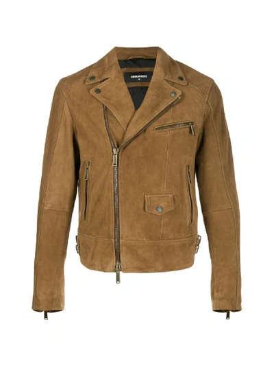 Shop Dsquared2 Pocket Detail Suede Biker Jacket In Brown