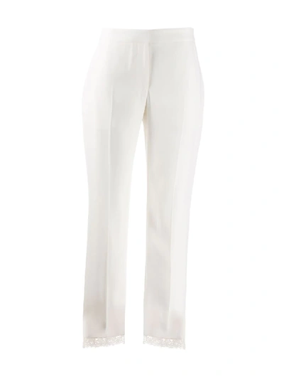 Shop Alexander Mcqueen Lace Hem Cropped Trousers In White