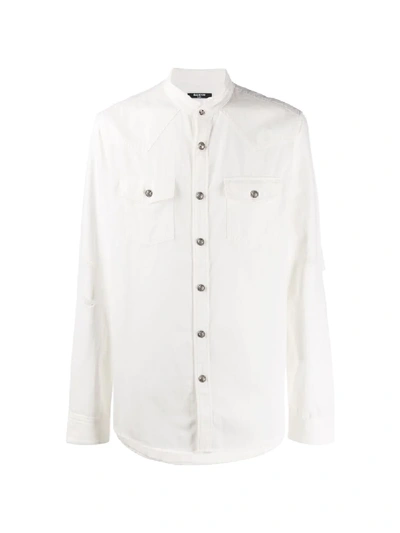 Shop Balmain Band Collar Shirt In White