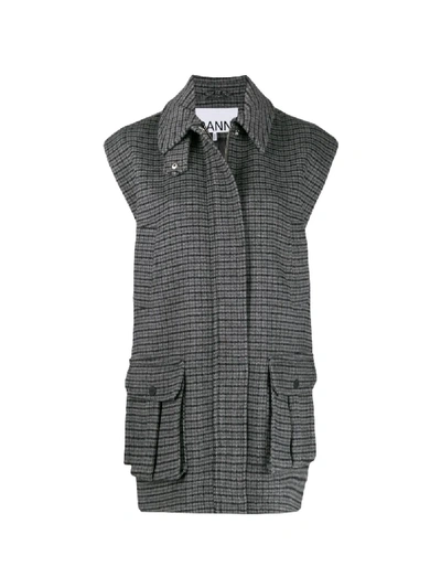 Shop Ganni Check Long-line Waistcoat In Grey