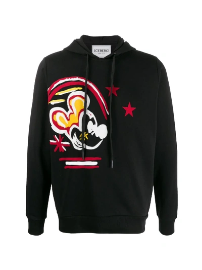 Shop Iceberg Mickey Mouse Jersey Hoody In Black