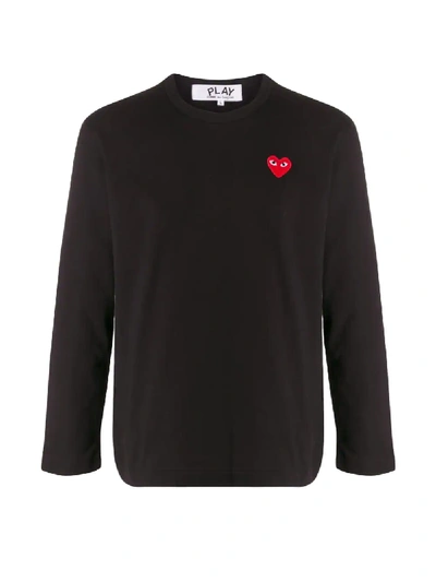 Shop Comme Des Garçons Play Embroidered Heart T-shirt In Black