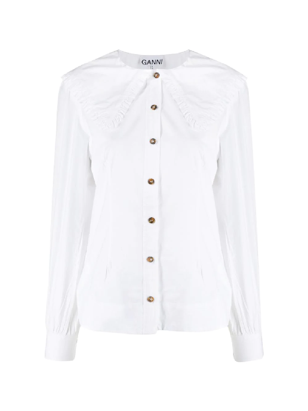 Ganni Exaggerated Collar Shirt In White | ModeSens